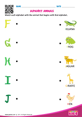 Match Alphabet Animals f to j